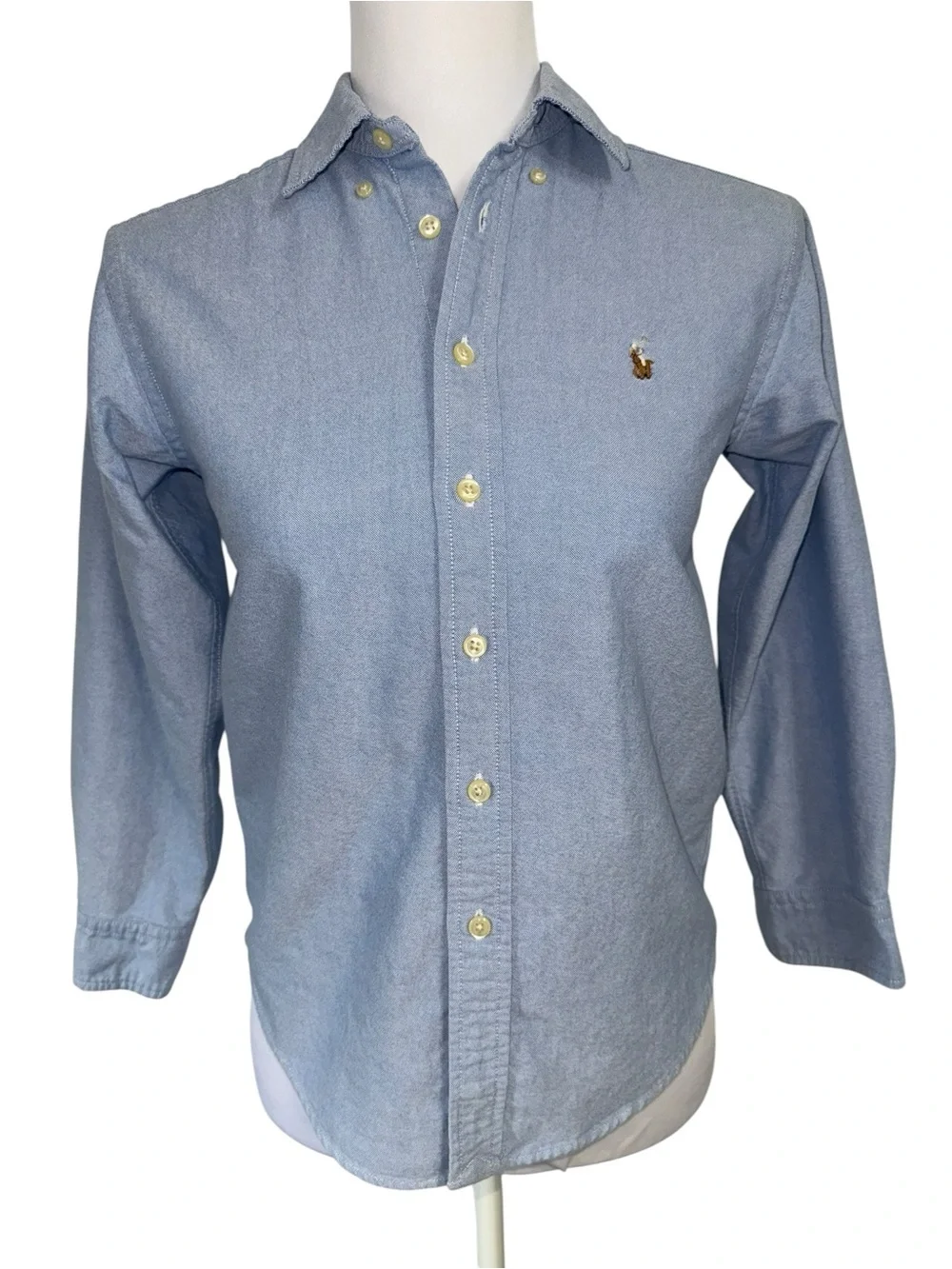 Ralph Lauren Boys Blue Oxford Button Down Shirt Size 10 Pony Logo 100% Cotton